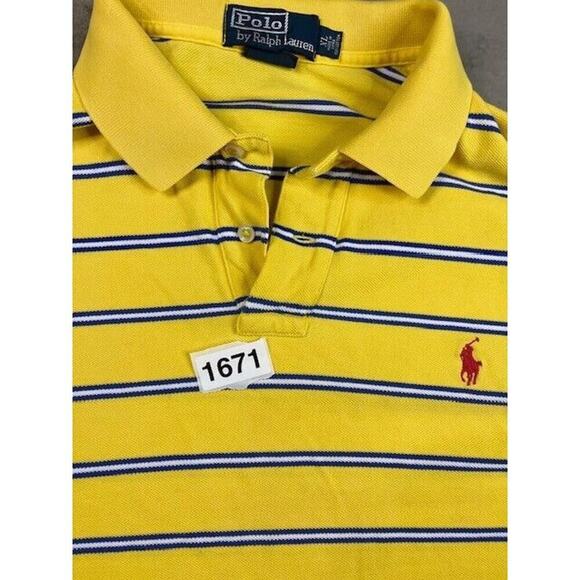 Polo Ralph Lauren Shirt Mens XL Custom Fit Yellow Blue Striped Short Sleeve Pony - Picture 6 of 6